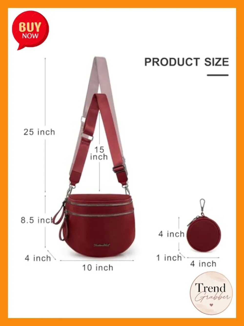 Nylon Crossbody Bum Bag with Detachable Coin Pouch, Roomy 3 Zip Pockets,